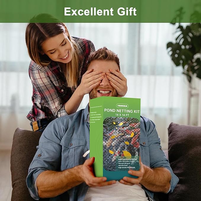 Pond Netting, Pond Netting for Koi Ponds 14 x 14 FT Pond Net, Heavy Duty Woven Fine Mesh Pond Garden Pool Netting Kit for Leaves to Catch Leaves and Debris, Protects Koi Fish from Birds Cats Predators