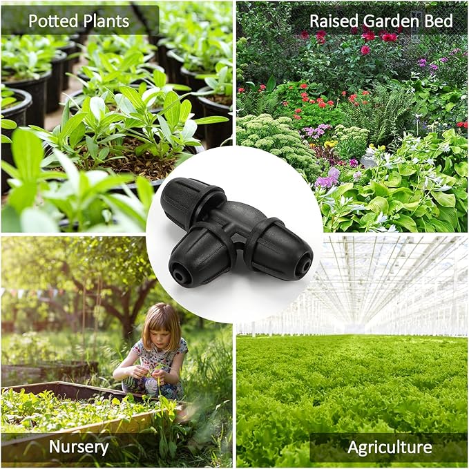 1/4 Inch Drip Irrigation Tee Fittings, 25 Pieces 1/4'' Drip Line Barbed Locked Tee Connectors for 1/4 Inch Irrigation Tubing Anti-leak 3-Way Irrigation Parts for Garden Drip Sprinkler Systems