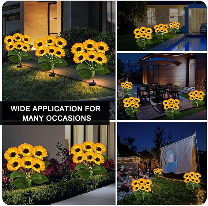YJFWAL 2 Pack with 12 Solar Sunflower Lights Outdoor Decorative Lights for Garden Gift for Mom and Friends, IP65 Waterproof Sunflower Garden Stake Lights for Yard Patio Lawn Pathway