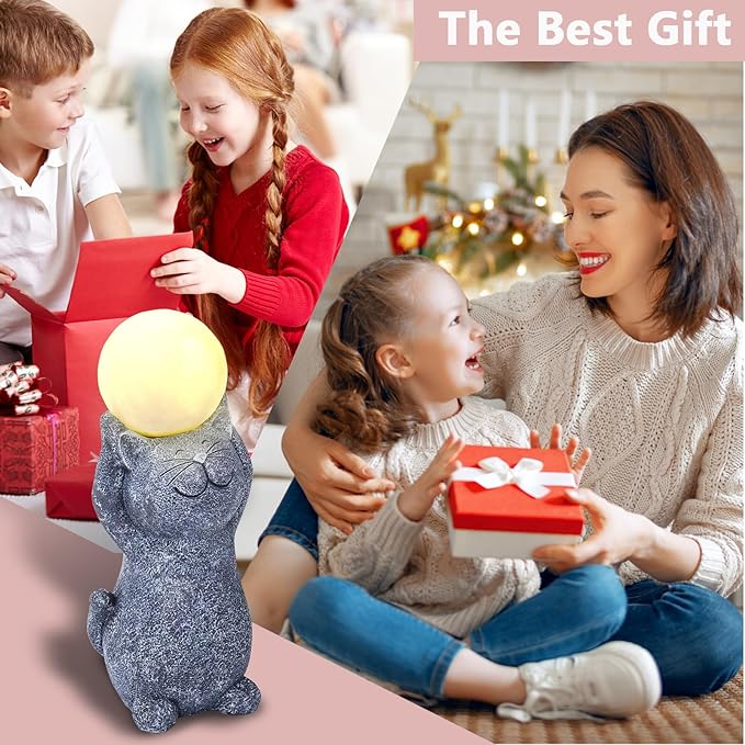 Solar Garden Decor Cat Moon Outdoor Statue and Figurine Lights, Outdoor Patio Sculpture Decor LED Light Gifts for Mom or Daughter, Garden Statues Birthday Gifts for Women Home and Yard with Solar Lamp