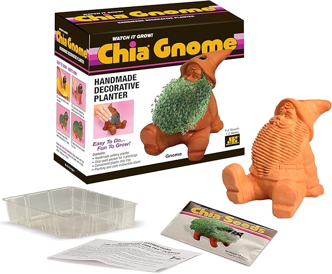 Chia Pet Gnome with Seed Pack, Decorative Pottery Planter, Easy to Do and Fun to Grow, Novelty Gift, Perfect for Any Occasion