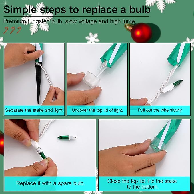 10" Christmas Candy Cane Lights - Set of 10 Pathway Markers Christmas Outdoor Yard Decorations, Green Xmas Candy Cane Stake Lights for Lawn, Walkway, Garden, Xmas Party Indoor Ornaments