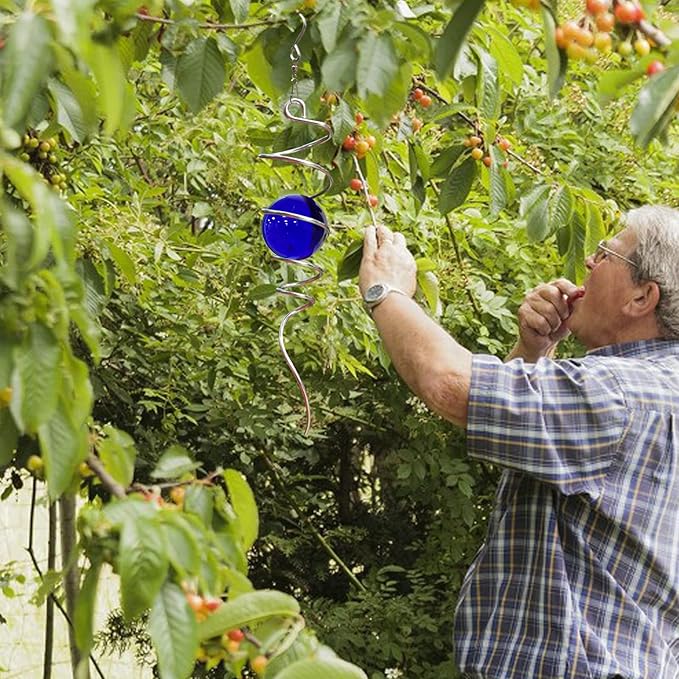 Wind Spinner Tail Gazing Ball Spiral Tail Wind Spinner Stabilizer Sun Catcher Visual Illusion in Spinning Yard Art Decor,Indoor Outdoor Garden Decoration Wind Sculptures-13 in(Dark Blue)