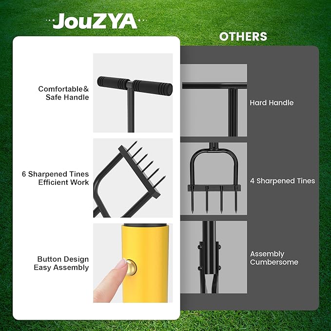 Adjustable Lawn Aerator Spike Tool with Wide Foot Plate, 6 Enlarged 6mm Spikes Manual Yard Grass Aerator Gardening Tool for Lawn Care Courtyards, 38''