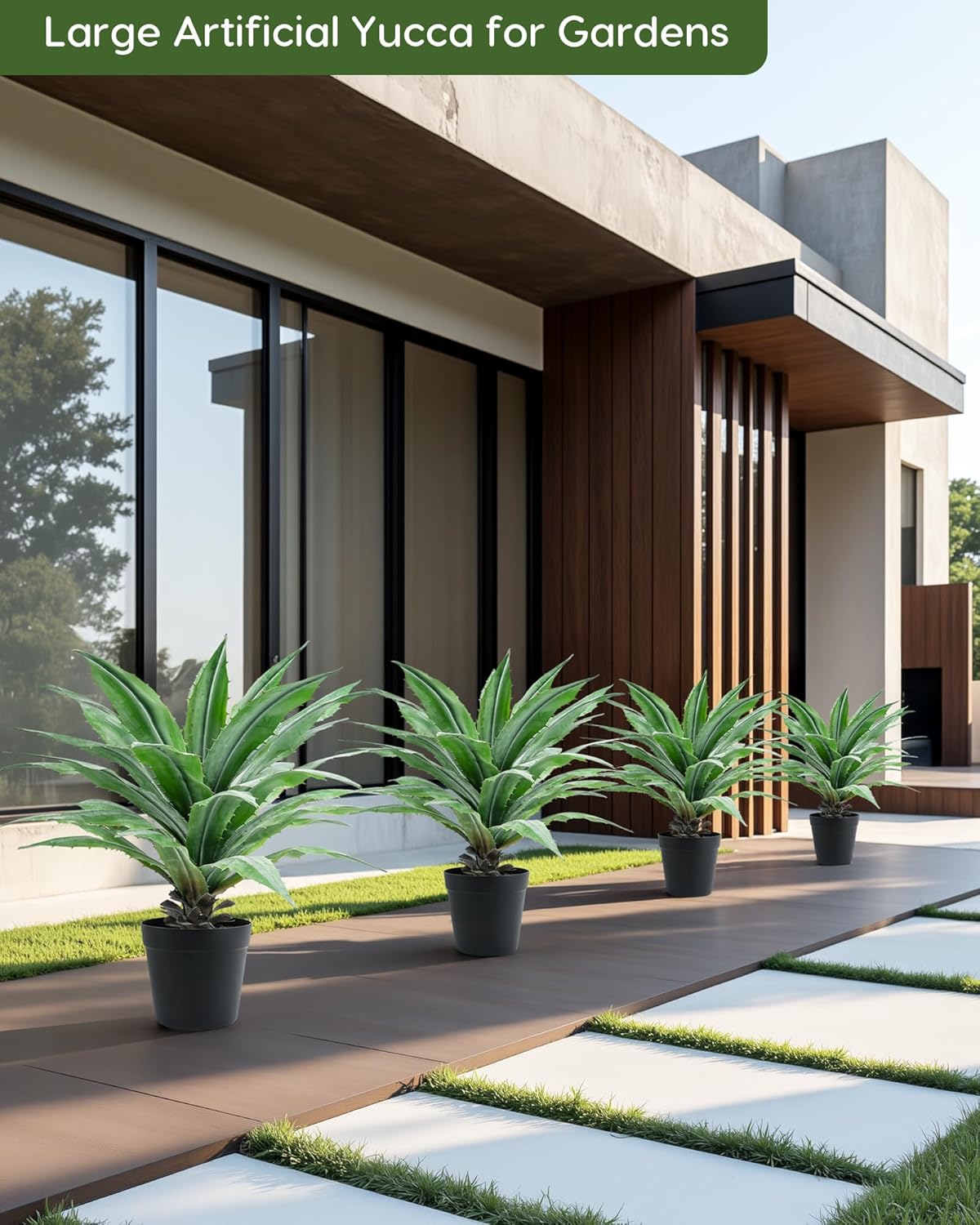 Velener Artificial Agave Plant in Black Pot with Real Stone Pebbles, Large Fake Agave Plants with Green Serrated Leaves, Faux Yucca for Indoor and Outdoor Decor-32 Inches Tall, 40 Leaves