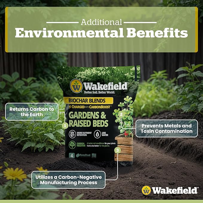 Wakefield Premium Biochar Blend with CarbonBoost & Advanced Probiotics - Ultimate Organic Potting Soil Mix for House Plants, Gardens and Raised Beds - Enhanced Water & Nutrient Retention - 4Quarts