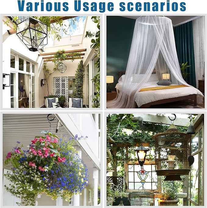 Ceiling Hooks for Hanging Plants (4 PCS Black),Heavy Duty Metal Plant Hooks, Screw in Hooks for Hanging Birdfeeders, Lamps, Planters, Outdoor Decorative Hooks up to 33 lbs