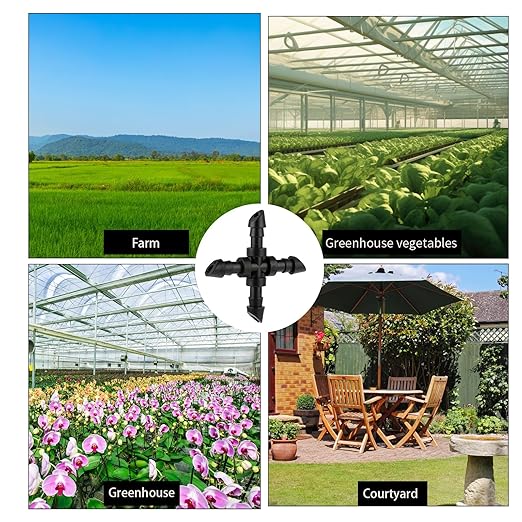 1/4 Inch Drip Irrigation Cross Fittings, 40 Pieces 1/4 Barbed Connector Drip Line Connectors 4-Way Drip Irrigation Parts Couplings for Garden Lawn Sprinkler 1/4 Inch Drip Irrigation Tubing Systems