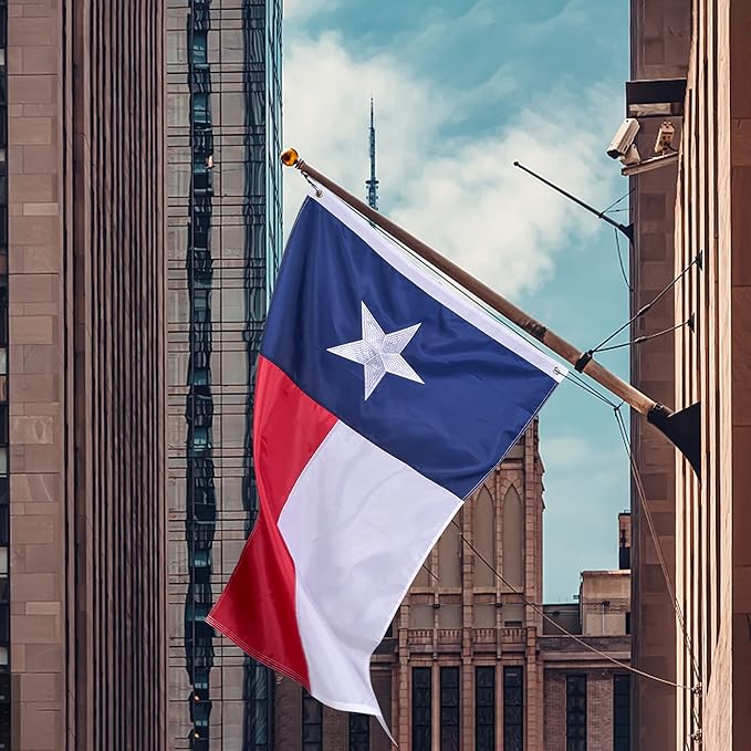 Texas State Flag 4x6 Ft, Deluxe Embroidered Heavy Duty Nylon Durable TX Outside Flags, Indoor/Outdoor, Sewn Stripes and Brass Grommets