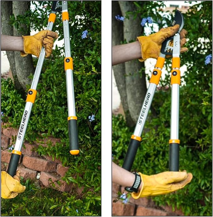 STEELHEAD Heavy-Duty 27-40" Adjustable Gear-Bypass Limb & Branch Lopper, Telescoping Extendable Handles, Ratcheting, Cuts Up to 1-3/4”, Secateurs, Shock-Absorbing, Effort-Saving, USA-Based Support