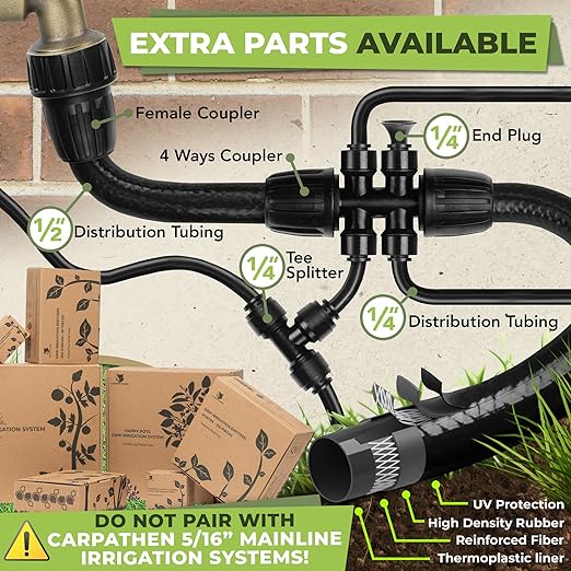 Carpathen 30pcs Drip Irrigation Emitters - 1/4" Drip Irrigation System Push-to-Connect - Adjustable 360 Degree Drip Emitters Vortex on 6" Sturdy Stake - Irrigation Drippers for Garden Watering System