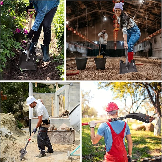 Heavy Duty Transfer Shovel Multifunctional Shovel Square Shovel Flat Shovel for Gardening Edging Cleaning, 43 inches