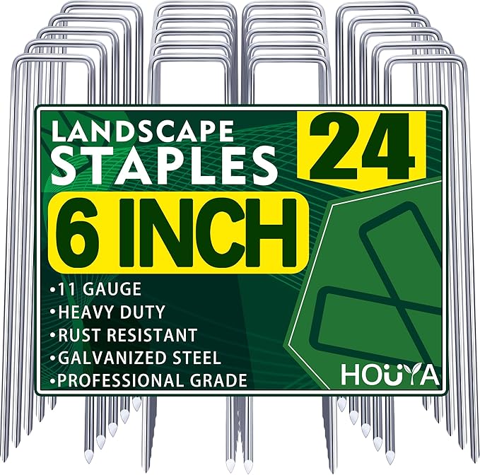 Landscape Staples 6 Inch Garden Stakes Galvanized Garden Staples Pins Anti-Rust Ground Stakes for Weed Barrier, Irrigation Tubing Hose, Yard Lawn SOD, Landscape Fabric, Decoration (24 Pack)