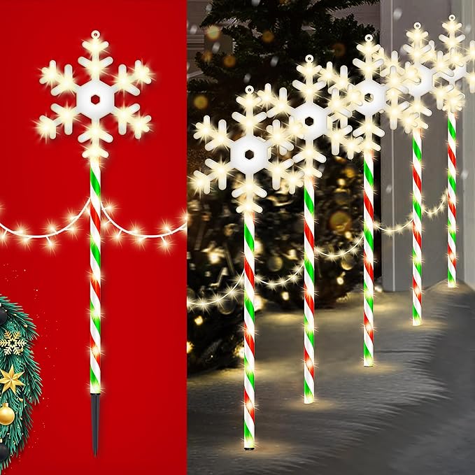Christmas Pathway Lights Snowflake Outdoor 10PK 28inch 250LED 8 Modes Yard Decoration Flashing Waterproof Outdoor Lighted Up Christmas Light Decor for Garden Yard (R&G)