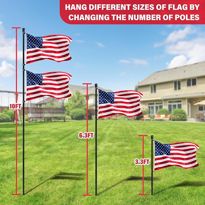 XIFAN Flag Pole Kit for Outside, 10 FT Heavy Duty Flagpole for Outdoor House in Ground, with Ground Spike for Garden Yard, Residential or Commercial