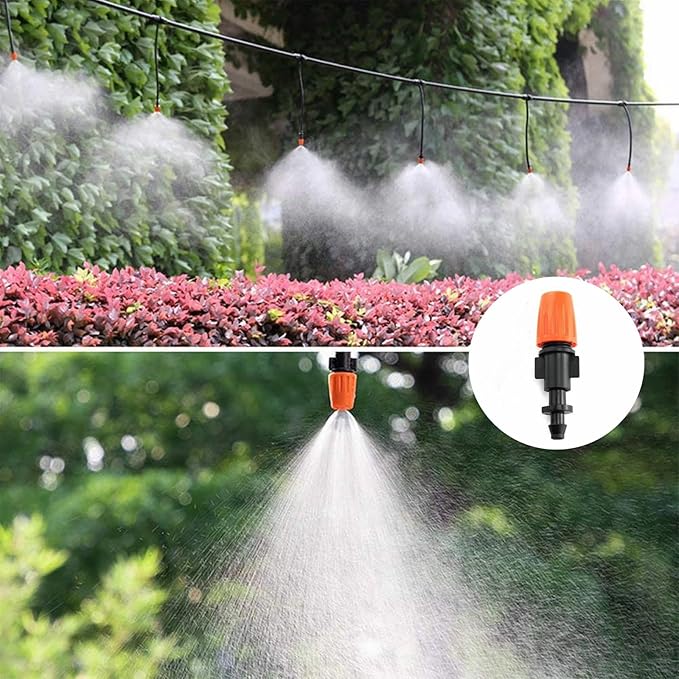 50 Pcs Drip Irrigation Spray Emitters, Adjustable Atomizing Nozzles,1/4 Inch Drip Irrigation Parts Sprayers Drippers for Garden Greenhouse Agricultural Irrigation Patio Misting