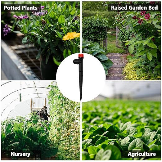 50 Pieces Drip Irrigation Emitters, Adjustable 360 Degree Drip Stream Emitters on 5" with Stake for 1/4" Drip Irrigation Tubing Irrigation 8 Hole Stream Drippers for Garden Watering System