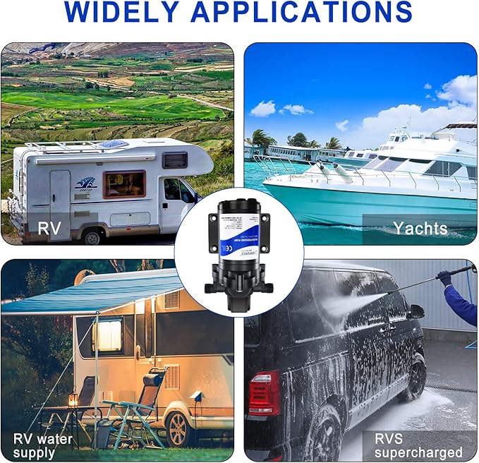 12 volt RV Water Pump Water Pressure Booster Pump for Garden Hose Self Priming Water Pump 50psi 4gpm On Demand Water Pump for Kitchen Bathroom, Garden, Marine, Boats and Irrgration