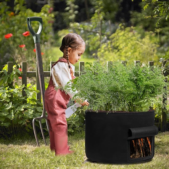 TCBWFY 20Gallon Potato Grow Bags with 2 Flaps,4 Pack Heavy Duty 14oz/yd² Potato Grow Bags,Planting Bag with Sturdy Handles and 2 Harvest Windows,Vegetable Grow Bags for Planting Potato,Carrots