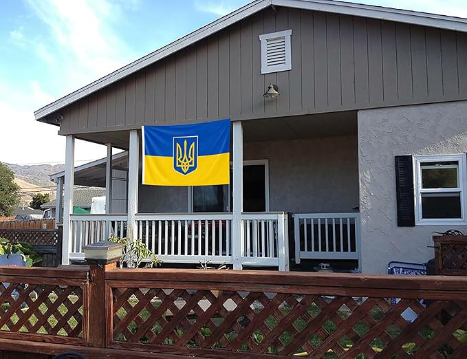 Ukraine Trident Flag 4x6FT Ukrainian Coat of Arms National Polyester Banner With 2 Grommets Fade Resistant Vivid Color For Patriotic Festival Events Party Decoration