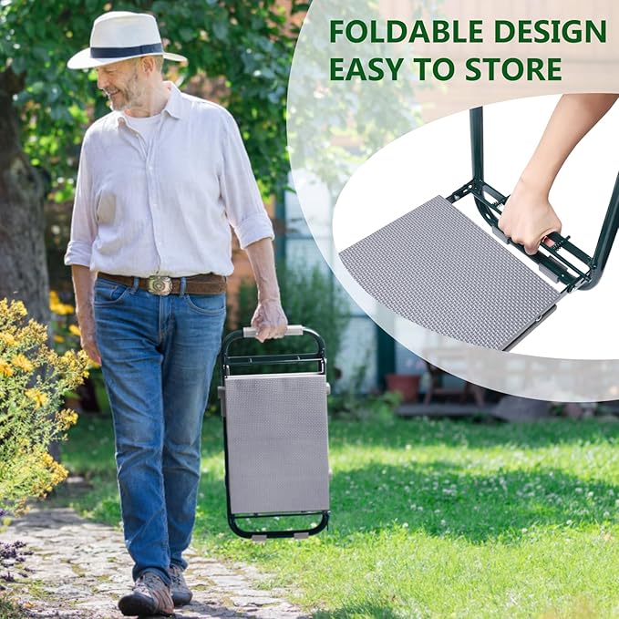 Garden Kneeler and Seat with Upgraded Widened 10 Inch Thick Kneeling Pad,Garden Kneeler Stool Heavy Duty,Folding Garden Chair, Bench Stool with 2 Tool Pouches Gifts for Parent
