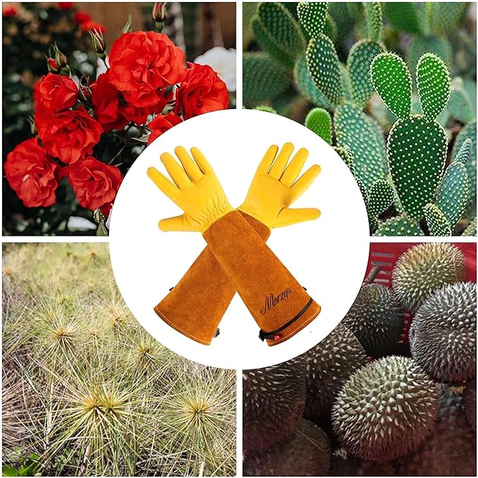 Large Gardening Gloves for Men&Women, Professional Rose Pruning Gloves Thorn Proof, Adjustable Cuff, Breathable Leather Cowhide Long Garden Gloves,Garden Gifts & Tools for Gardener,Yard Work