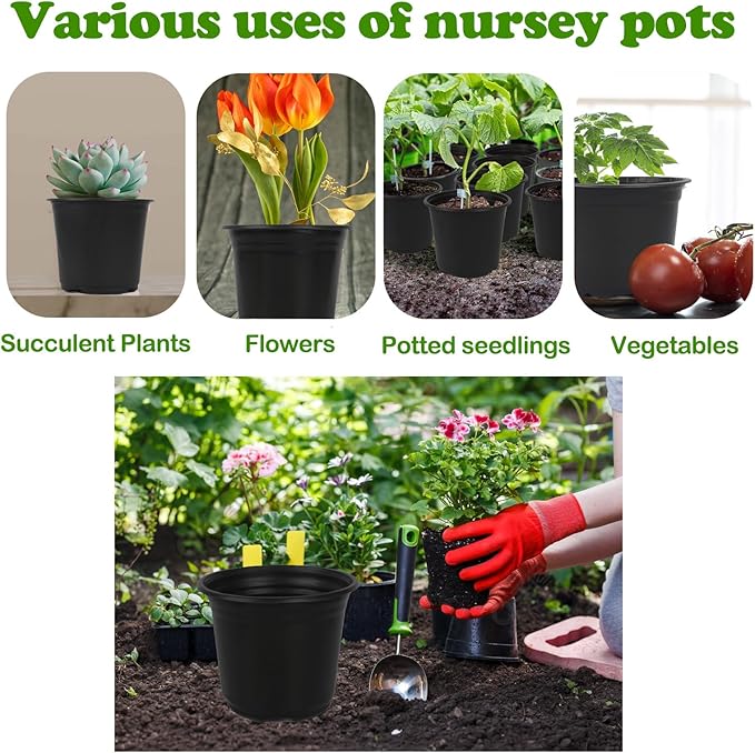 100 Packs Plastic Nursery Pots, 4 5 6 Inches Pots for Plants with Drainage Holes, Plants containers for Seedlings, Succulents, Transplanting (100, 4 5 6 Inch)