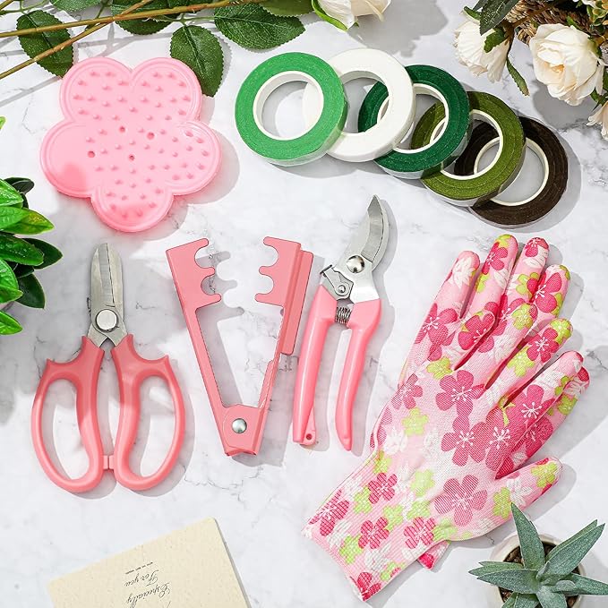 WILLBOND 10 Pcs Rose Thorn Stripper Tool Valentines Gifts Florist Supplies Rose Thorn Remover Kit Garden Remover for Flower Stripper Kit Florist Tool, Floral Gloves Tape(Pink,Flower)