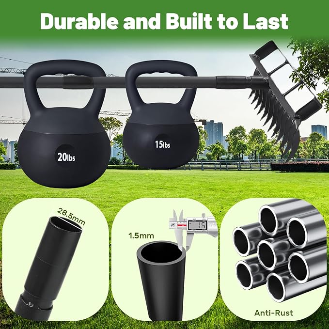 Stirrup Hula Garden Hoe with 12 Tines Rake, 2 in 1 Yard Weed Puller Gardening Weeding Tools, Garden Tiller Cultivator with 76" Adjustable Handle for Garden Weeding,Seeding,Ditching,Loosening Soil