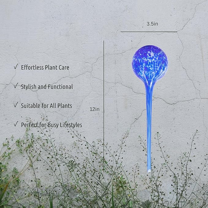 LGL Plant Watering Globes. Self Watering Planter Inserts Made from Hand-Blown Durable Glass. Self Watering Spikes to Support Plant Health. (4pk Jumbo)