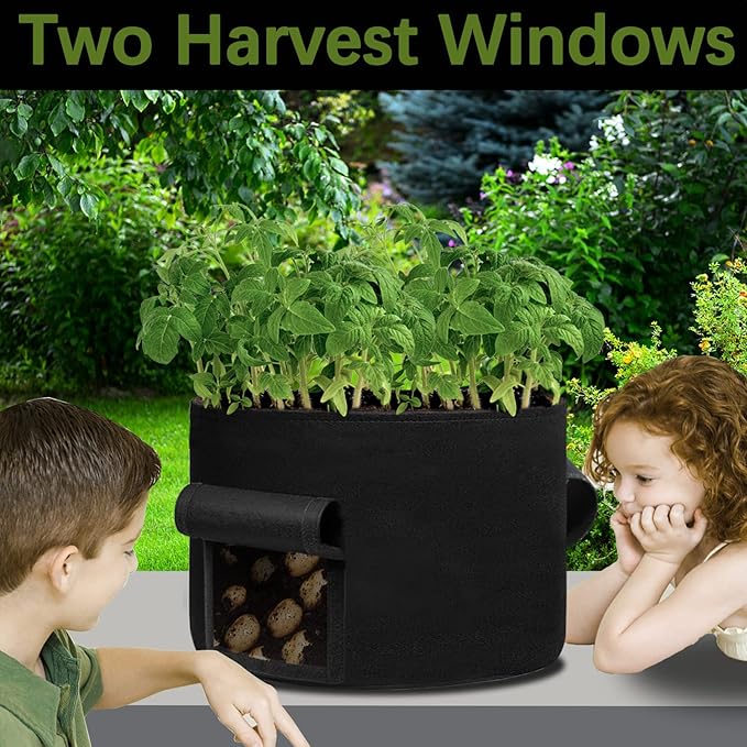 4 Pack 20 Gallon Grow Bags Heavy Dduty Nonwoven Potato Grow Bag with 2 Sturdy Handles&2 Windows,Thickened Plant Grow Bag for Potato,Tomato,Flowers,Vegetable Plants