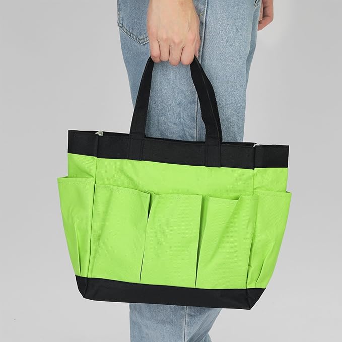 HARFINGTON Garden Tool Bag 11.2" x 5" x 11" Large Oxford Waterproof with Pockets Garden Tote Bag Gardening Plant Tool Organizer Storage Carrier Store for Outdoor Women Men, Green