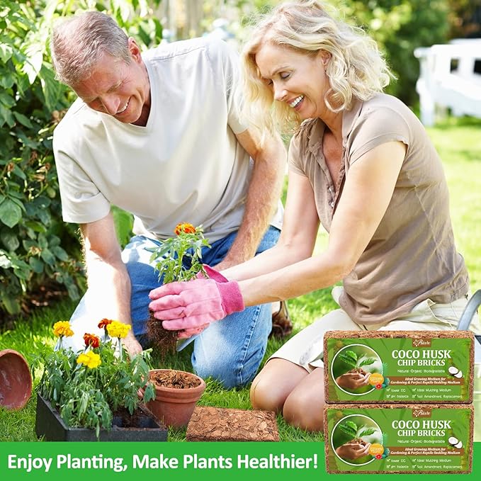 Riare 4 Pack Coco Chips Substrate for Plants- 4.4lb 100% Organic Coconut Husk Brick with Low EC and pH Balanced, High Expansion Coconut Substrate Coco Husk Mulch for Garden Flowers, Herbs, Planting