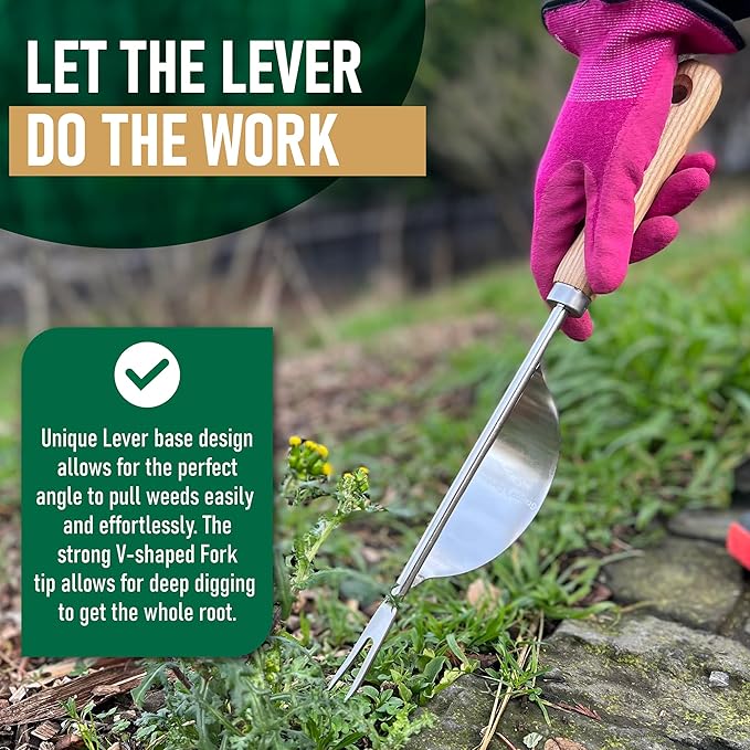 Grampa's Hand Weeder Tool - The Perfect Lightweight Easy to Use Weed Puller Tool for Garden - Durable Unique Lever Design with V-Shaped Forks Allows for Easy Removal of Weeds & Their Roots.