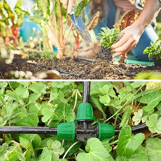 Upgraded 1/4" Drip Irrigation Fittings:50 Pieces Set-20 Couplings 15 Tees 10 Elbows 5 End Plugs, Leak Free Barbed Locked Nut Connectors for 1/4 Inch Irrigation Tubing