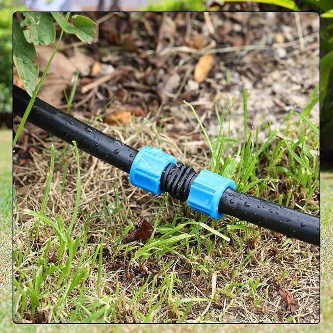 50 Pcs Drip Irrigation Connector Blue Drip Tape Coupling 5/8 Inch Universal Joint Drip Line Connectors Drip Irrigation Tools Fittings Compatible with Most 16-17 mm Drip Tube or Sprinkler System