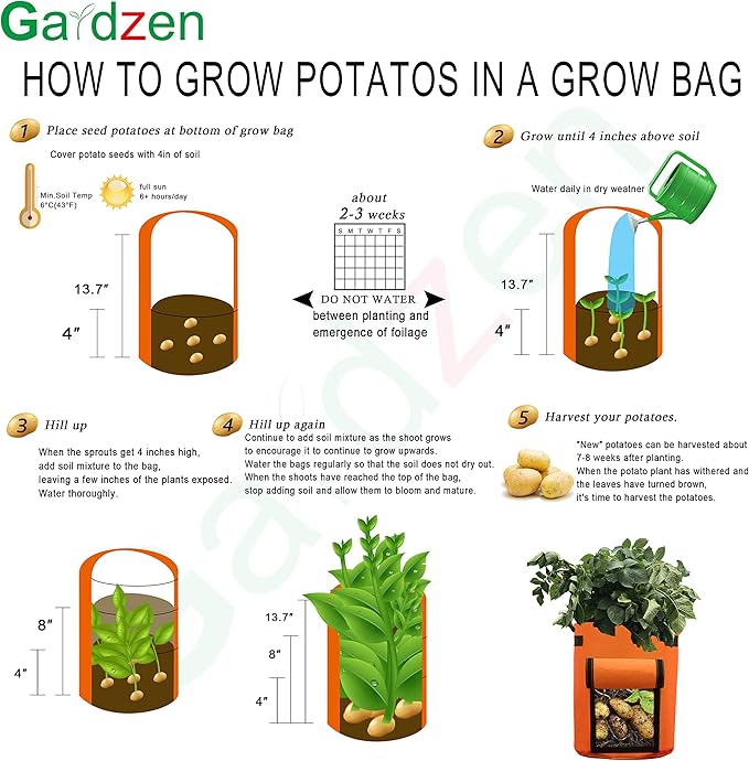 Gardzen 6 Pack BPA-Free 10 Gallon Vegetable Grow Bags with Access Flap and Handles, Suitable for Planting Potato, Taro, Beets, Carrots, Onions, Peanut