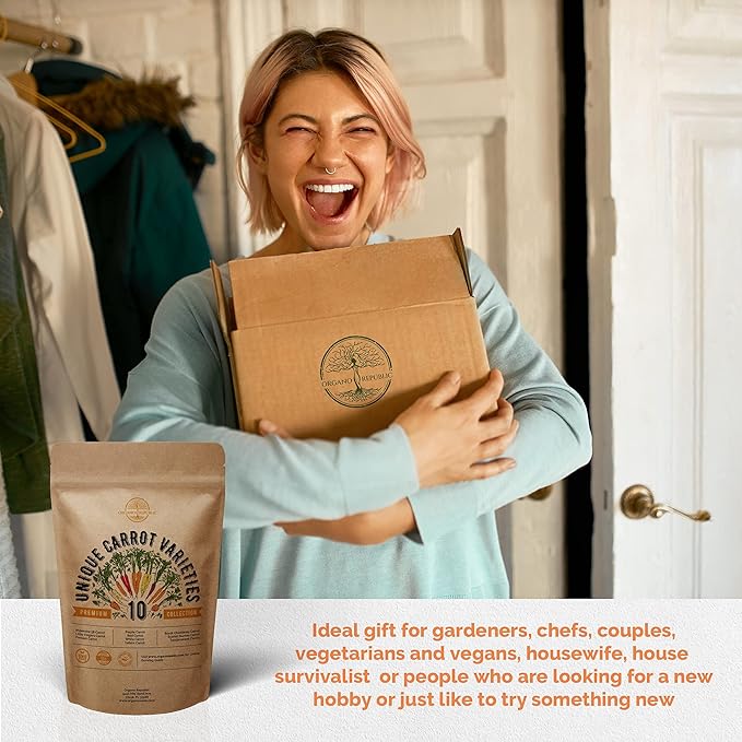 Organo Republic 10 Unique Carrot Seeds Variety Pack - 7,550+ Non-GMO Heirloom Carrot Seeds for Outdoor & Indoor Home Gardening, Including Carrot Imperator 58, Little Fingers, Scarlet Nantes, Parisian