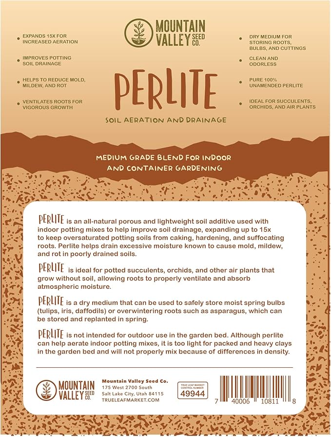 Horticultural Grade Perlite - One 8 Quart Bag ~2 Lbs - Grade 1, Fine Coarseness (~1/8 Inch Particles) - Soil Amendment Additive - for Growth, Aeration & Drainage for Potting Mix