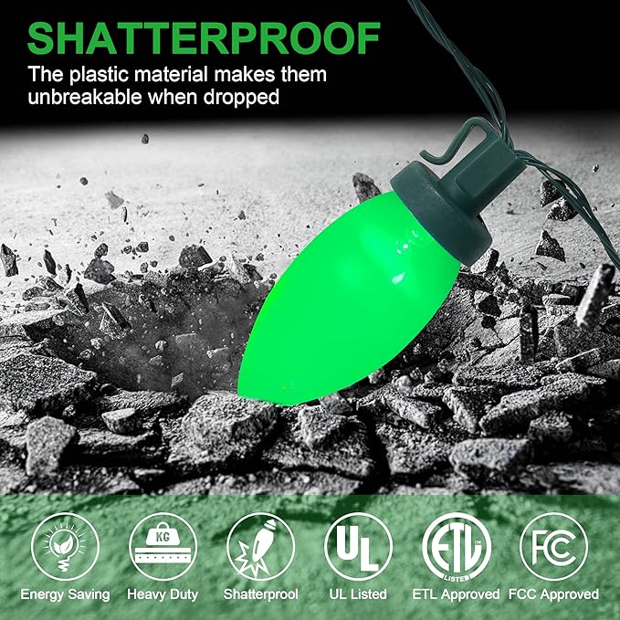 HAYATA C9 Bulbs Christmas Lights 50 LED 36ft Strawberry String Light Red&White&Green - Fairy Lighting for Outdoor, Indoor, Garden, Yard, Party, Home, Wreath, Garland, Christmas Tree Decorations