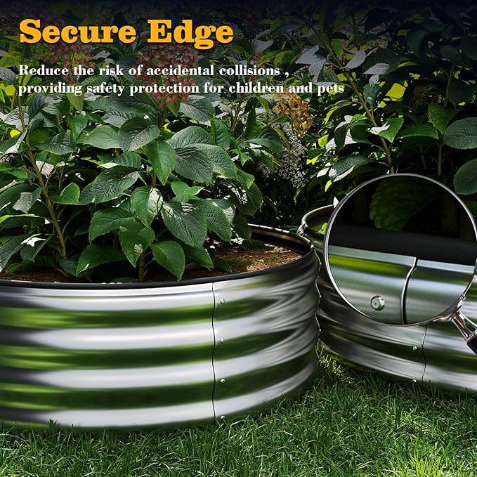 Galvanized Metal Planter Round Raised Garden Bed Kit for Gardening Outdoor,3x3x1ft Planter Grow Garden Box Raised Flower Bed,Round Galvanized Planter Outdoor Large Metal Fire Pit Ring