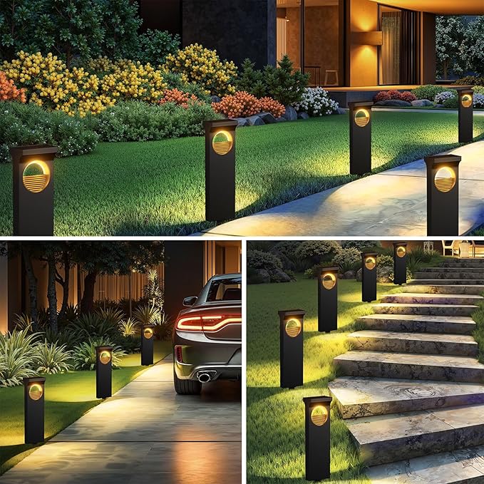 Solar Pathway Lights Outdoor, 6 Pack Upgraded Moon Shaped Landscape Lights - Brighter & Waterproof Solar Powered Decor for Yard, Garden, Path, Walkway Outside Decoration