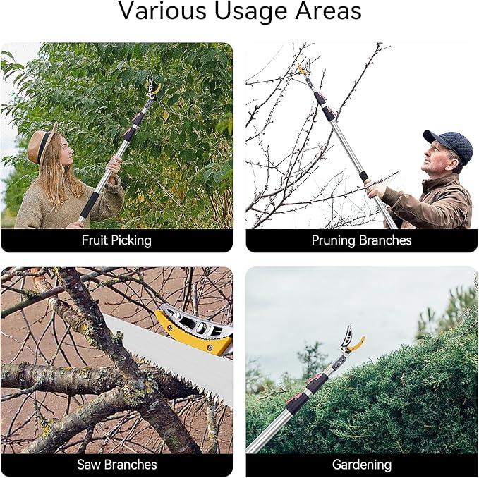 FLORA GUARD 4.6-10ft Extendable Tree Pruner,Cut and Hold Pruning Trimmer - Long Reach Pole Saw, Telescoping Fruit Picker, Branches Bypass Lopper - Lightweight Tree Trimmers Long Handle Pruner