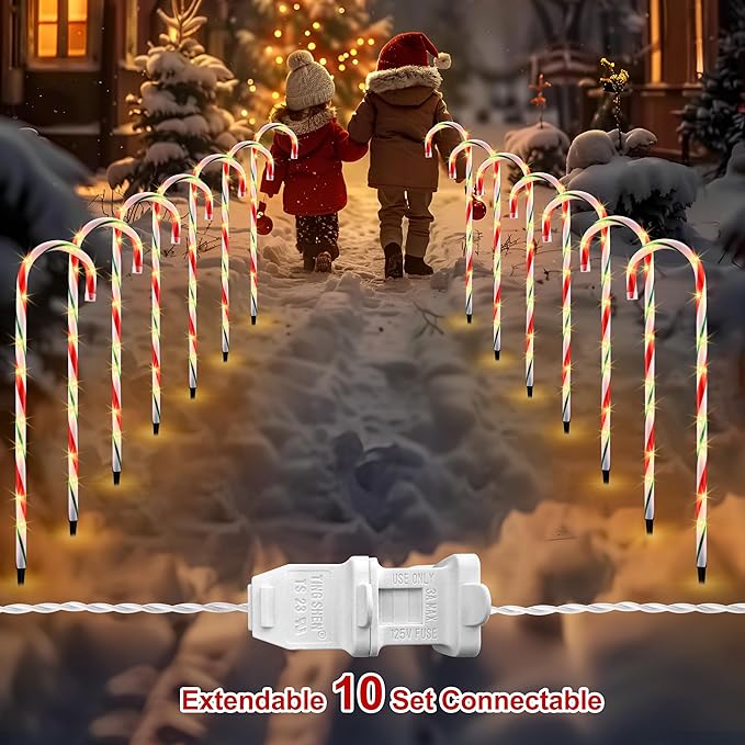 VCOKEN 30'' Christmas Candy Cane Lights Outdoor Pathway, Set of 10 Christmas Candy Cane Markers Decoration, Connectable & Light Up Xmas Holiday Party Yard Art Indoor Outdoor, Red&Green