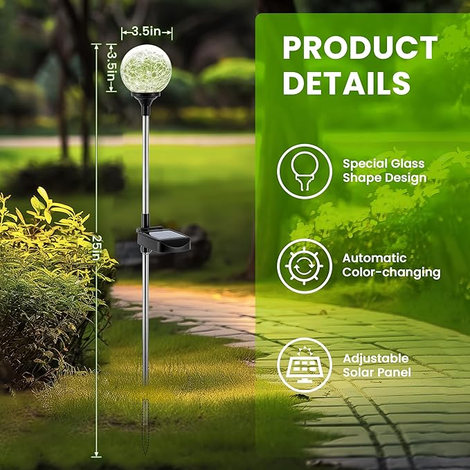 Gigalumi Solar Garden Lights Decorations 6 Pack, Outdoor Solar Lights for Yard Decorative, Multi-Colored Changing Garden Globes Waterproof Cracked Glass Ball with LED Lights Decor for Patio Landscape