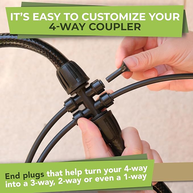 Carpathen Drip Irrigation Fittings Pack - Push-to-Connect Irrigation System Compatible - 3 x 4Way Coupler 1/2" to 1/4", 3 x 3 Way Tee T Shape Barbed 1/4 Drip Tubing Splitter, 5 x 1/4 End Plugs