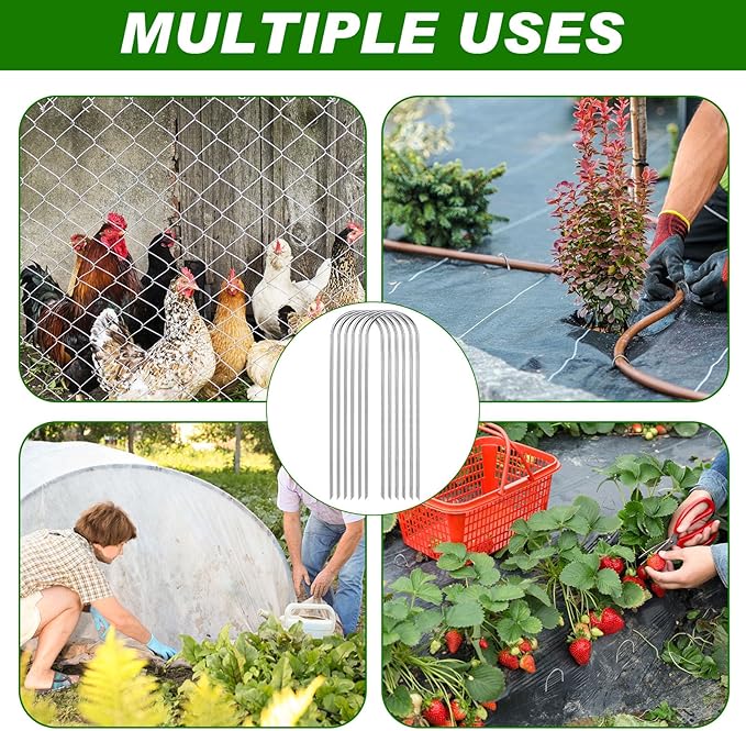 Tandefio 100 Pack Drip Irrigation Tubing Stakes 6 Inch Garden Pins Landscape Staples Securing Pegs Galvanized Lawn Yard U Pegs for Hose, Chicken Wire, Weed Barrier Fabric, Dog Fence