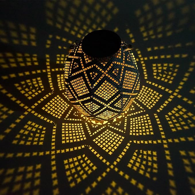 Solar Lantern, Lanterns Decorative Outdoor with Geometric Pattern, Waterproof Outdoor Lanterns for Porch, Yard, Deck, Lawn, Backyard, Patio, Tabletop, Pathway, Landscape, Garden Decor