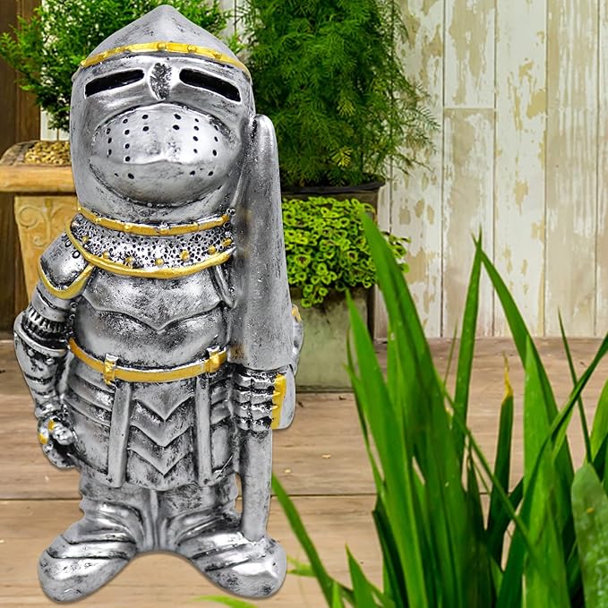 nezababy Knight Gnomes Guard Garden Statue Decoration Medieval Wee Crusader Battle Swordsman Fighting Outdoor Figurines Lawn Decor Resin (B)