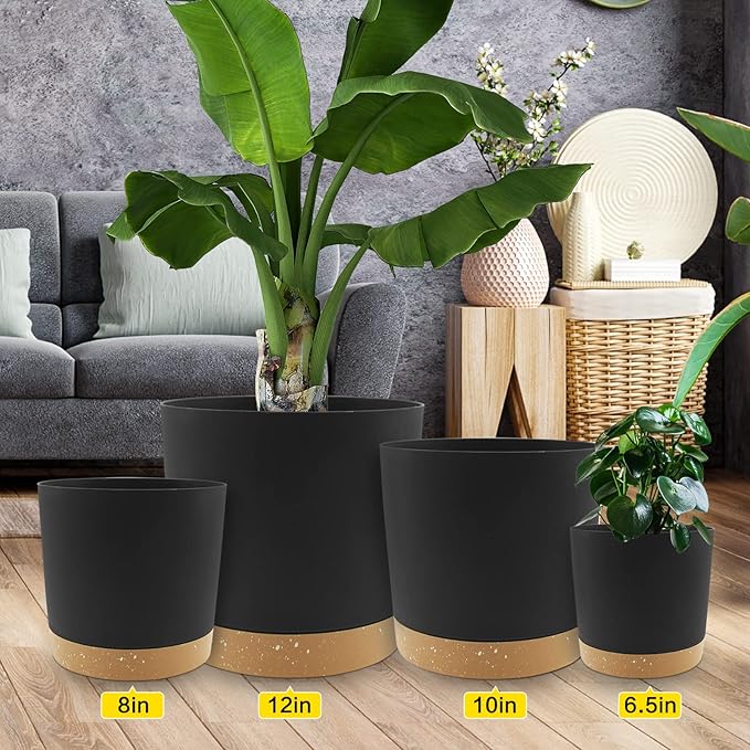 QCQHDU 12 inch Plant Pot, 2 Pack Planters for Indoor Plants with Drainage Holes & Saucer, Outdoor Flower Pots Home Garden Modern Decor